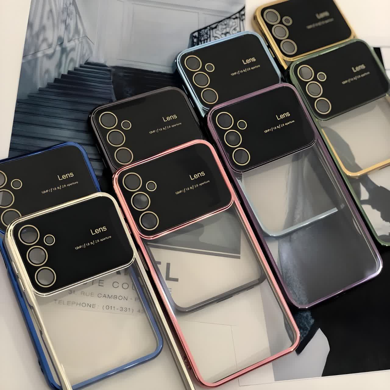 قاب گوشی شفاف اوتو لنز دور مشکی با محافظ لنز مناسب برای گوشی سامسونگ A14